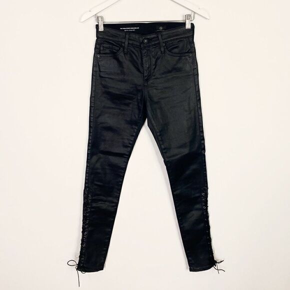 CLEARANCE Adriano Goldschmied The Farrah Skinny Ankle Black Coated Lace Up Jeans - Picture 2 of 7